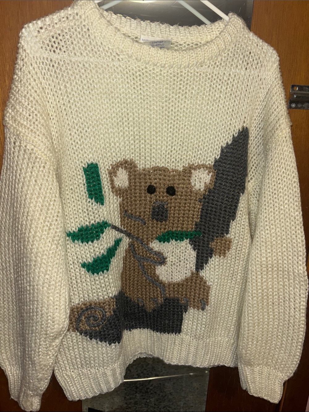 Cream Knit Sweater with Koala Motif